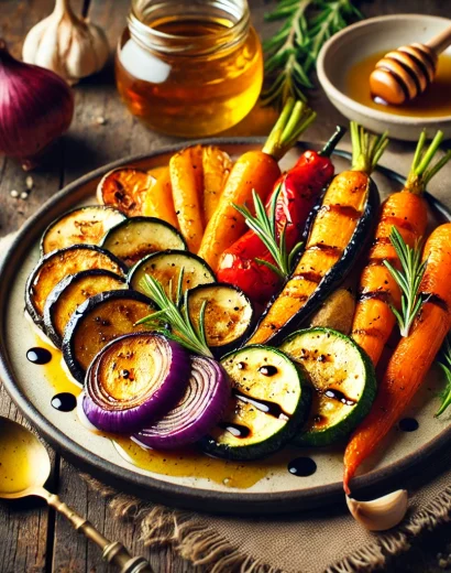 Immagine digitale ricetta verdure con miele e aceto balsamico